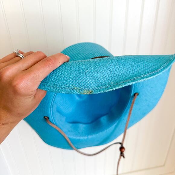 San Diego Hat Co 100% Paper Weaved Fedora Hat with Chin Strap Blue - Picture 6 of 8